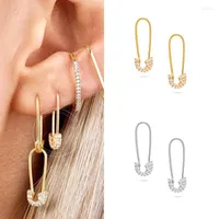 Hoop Earrings 925 Silver Ear Buckle Pave Zircon Safety Pin For Women Paperclip Sparking Bling Crystal CZ Huggie Earring Jewelry