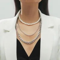 Girocollo 3pcs/set multi strati di colore bianco imitazione collana perla fitta colletto cubano per donne gioielli