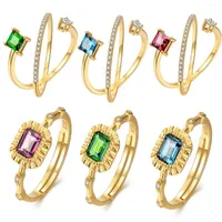 Cluster anneaux jiuhao 925 argent sterling multicolore en pierre naturelle plaqu￩e or plaque pour femmes cadeaux de bijoux de mode tendance