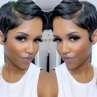 Short Women Natural Pixie Cut Human Hair Wigs Curly Glueless Part Lace Wig Ombre Brown Black Brazilian Remy Allure