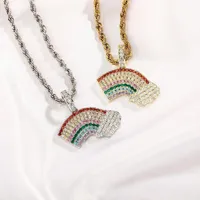 Pendant Necklaces Fashion Jewelry Iced Out Hip Hop Kids Colored Necklace Diamond Pave Rainbow Cloud For Women