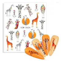 Nail Stickers 1 Sheet Cute Cartoon Water Transfer Sliders For Nails Zebra Giraffe Animal Decals Anime Tattoo Manicure