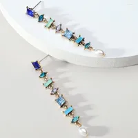 Pendientes colgantes de la moda de la perla simulada longitud larga colgante cadena de metal de lujo color cristal hada elegante joyería de fiesta femenina femenina joyas