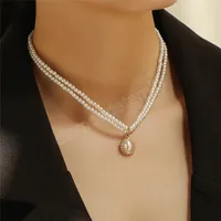 Bohemian vintage a doppio strato collana di perle gioielli eleganti imitazioni per perle girocollo collane a catena delle clavicoli per donne