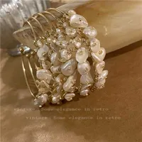 Beaded Strands French Retro Natural Baroque Freshwater Pearls Bracelets Bangles for Women Elegant Gold Plated Bangle Fashion Jewelry YBR577 L221012