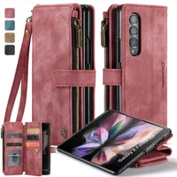 Cell Phone Cases Zipper Wallet Flip Leather Case For Samsung Galaxy Z Fold 4 3 S22 Plus S21 FE S20 Ultra S10 S9 A53 Multi Card Cover Coque W221014