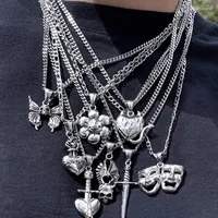Chains Y2k Vintage Aesthetic Heart Skull Pendant Necklaces For Men Women Punk Hip Hop Goth Emo Sun Moon Fashion Teens Necklace Jew6327008