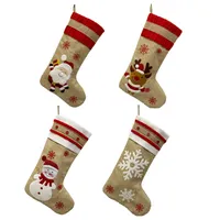 Burlap Christmas Stocking Gift Bag Decorations Cover Pendent Nouveau Velvet 3D Cartoon 1223297