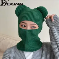 Cycling Caps Masks 2022 New Y2K Bear Ears Beanies Funny Balaclava Winter Cute Knitted Hat Women Warm Full Face Cover Ski Mask Hat Men Outdoor Cap L221014