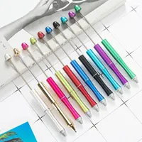 Metal Beadable Pen Creative DIY Beads Ballpoint With Shaft Black Ink Stationery School Office Supplies Kids Gift