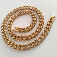 Collares colgantes collar de cadena cubana doble curva real 14k oro sólido fino Gf Men 24 "Custom de 10 mm Ancho Espesor pesado