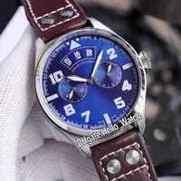 Новый крупный пилот Little Prince IW502703 Blue Dial 7 Day Power Reserve Автоматические мужские мужские часы стальной корпус коричневый кожаный ремешок часы