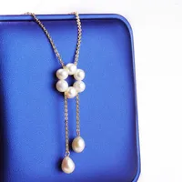 Chaines Fleur Forme en gros Real Eaux douce Colore Natural Perle Nice Party Gift For Women 45 cm 18 pouces de long