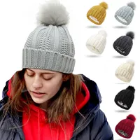 hat essentials knit winter hats Protect Hair Satin Inside Women Knitted Beanie Pompom Fur Ball On Top Lady Winter Snow Beanies Keep Warm Skull Caps Factory Wholesale