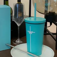 500 ml blauwe designer mokken 304 roestvrijstalen tuimelaars luxe koffiekopjes met rietjes mugs22022