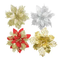 Glitter Flowers Artificial Gold Gold Christmas Tree Decoration Ornamentos