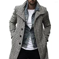 Heren Trench Coats Mens Plaid Checked Coat Fashion Slim Fit Streetwear Overcoat Single Breasted Outwear Wind Breaker Manteau Homme