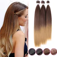 Hoofdband Belle Show Yaki Long Rechte Hair Bundels 3pcs OMBRE 613 Bruin synthetisch haar Weef Ponytail Hair Weft Extensions for Women 221014