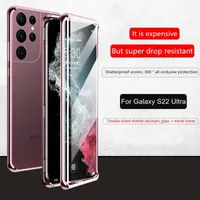 Conds van mobiele telefoons Clear Magnetic Tempered Glass Case voor Samsung Galaxy S22 Ultra shockproof metalen bumperhoes plus W221017