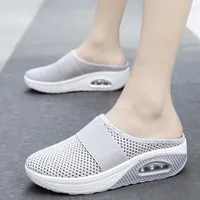 Sandalias zapatos bkqu mujeres zapatillas cuña mujer femenina cojín de aire gruesas bottton zapatillas