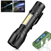 Ficklampor facklor 1pc mini bärbara ficklampor USB laddning cob sidoljus zoom teleskop med fokusering vattentät lampa utomhusbelysning ficklampan l221014