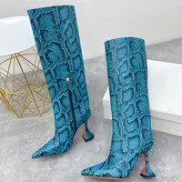 Stivali per ginocchini scarpe firmate scenografiche calzature di fabbrica chiara tallone cubico punta di piedi con le dita della vena in pelle con zip Amina Muaddi Giorgia High-tacchi per il lusso delle donne