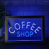 Украшение вечеринки кофейня кухня бистро двойное цветное светодиодное светодиодная знак Po рамка творческая настольная лампа Стол Стол Стол Дерево 3D Night Light