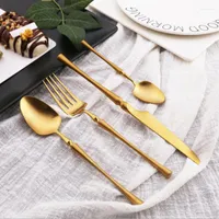 Geschirrsets 6Set/24PCS Besteck Set Edelstahl Dinnerwar Luxus Gold Forks L￶ffel Messer