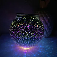 Nachtlichten 3D LED Kleurrijk vuurwerk Solar Light Outdoor Glass Shade Control Garden Decor