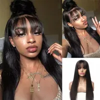 Peruvian Virgin Straight Human Hair Wigs With Bangs 150% Densitet Inga spetsar Front Wigs Glueless Full Machine Made for Women Diva1