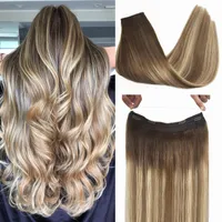 Hair Wefts Invisible Wire Extensions Human Balayage piece Fish Line Fusion Real Natural with Transparent 221014