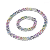 Pendientes del collar Conjunto de 12 mm de invierno Colorido Hip Hop Neon Rainbow Enamel Freed Out personificado de la cadena de enlace cubano de Miami.