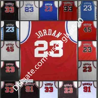 1992 1996 1998 빈티지 남자 #23 45 Michael Shirts 33 Scottie Pippen 91 Dennis Rodman North Carolina College 스티치 농구