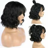 Bob d'onde naturel Bob Full Lace Human Hair Wigs 360 Pr￩-cueillette HD Fermeure de topper en soie transparente Perruque frontale 12inch 150% Couleur naturelle non transform￩e