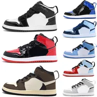 2022 New Kids 1 Chaussures de basket-ball Sneakers Garçons Garçons Banniés 1S Athletic Outdoor Game Royal Obsidian Chicago Red Melody Melody Mid Multi-Color Tie-Dye Taille 26-37