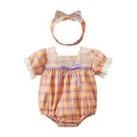Rompers Baby OneSies Kids Wone-Piece Retro Plaid Climbing Suit Triangle Bag FartショートスリーブE7176