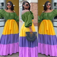 Robes décontractées 2022 Automne Longue robe de femme Collier oblique boutonné Fashion Summer Chic Brouilles colorées Princes plissées lâches
