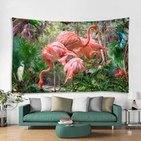Wandteppiche Flamingo Wandteppiche Dschungelwand Hänge tropische Pflanze Kaktusblatt Blütendruck Polyester Böhmen Böhme Strandtuch