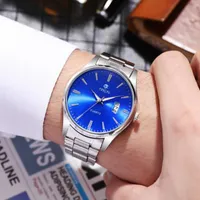 비즈니스 시계 캘린더 파인 스틸 밴드 남성 패션 방수 석영 시계