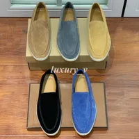 Designer Shoes Loro Piana Men Suede Loafers Summer Charms Embellished Walk Shoe Apricot Leather Casual Shoe Slip On Flats Lady Luxury