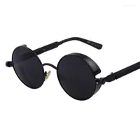 Güneş gözlüğü siyah yuvarlak steampunk erkekler moda marka tasarımcısı lüks klasik retro ayna güneş gözlükleri kadın daire oculos
