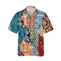 Camisas casuais masculinas camisa vintage havaiana homens 3d barroco de retalhos estilo impressão de moda de rua retro grande camisa 5xl