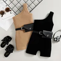 Rompers focusnorm 4 kleuren 1-6y mode peuter meisjes zomer jumpsuits broek met riem mouwloze solide gebreide playsuits portemonnees 221018