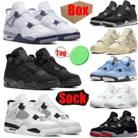 With box 4 4s mens womens basketball shoes Jumpman Military Black Cats Canvas Sail White Oreo University Blue Fire Red Thunder Bred men trainers sports sneakers