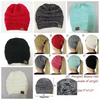 Party Favor Ponytail Beanie Hat 8 Colors Women Crochet Knit Cap Winter Skullies Beanies Warm Caps Female Knitted Stylish Hats