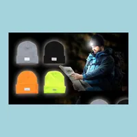 Beanie/Skull Caps 5 Led Beanies Headlamp Winter Hands Unisex Lighted Cam Hat Power Stocking Cap 10Pcs/Lot Drop Delivery 2022 Fashion Dhsgb