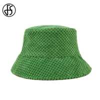 قبعات واسعة الحافة FS Green Plush Bucket Women Warm Panama Winter Men Designer Basin Caps Streetwear Lamb Wool Fisherman Cap Gorras G221014