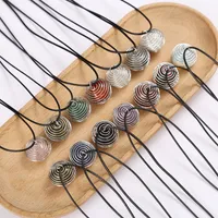 Natural Stone Wire Winding Net Pocket Pendant Crystal Necklace Healing Reiki Hangings Quartz Craft Wholesale