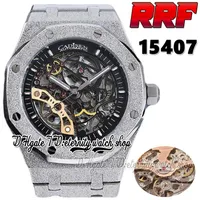 2022 RRF 41MM rf15407 Automatic Mechanical Mens Watch Frosted Gold Case Skeleton Black Dial Double Balance 316L Stainless Steel Bracelet Sport eternity Watches