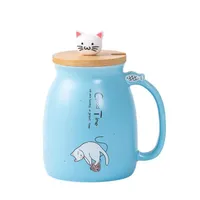 Creative Color Cat Heat-resistant Mug Cartoon with Lid 450ml Cup Kitten Coffee Ceramic Mugs Children Cup Office Drinkware Gift RRE15197